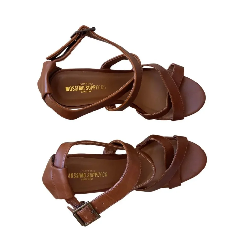 Mossimo Supply Co. Brown Faux Leather Platform Heeled Sandals - Size 7